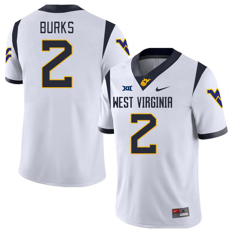 #2 Aubrey Burks West Virginia Mountaineers College 2024 New Uniforms Football Jerseys Stitched Sale-White